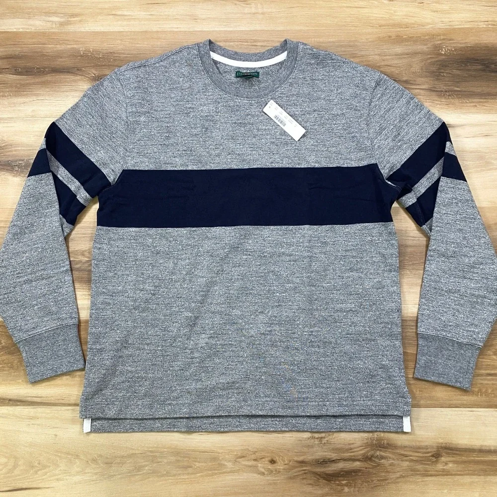 J.Crew Rugby Sweatshirt Mens M Heritage 100% Cotton Grey Navy Stripe New
